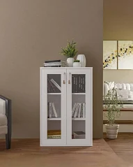 Akiko Bookshelf with Glass Doors in White Finish